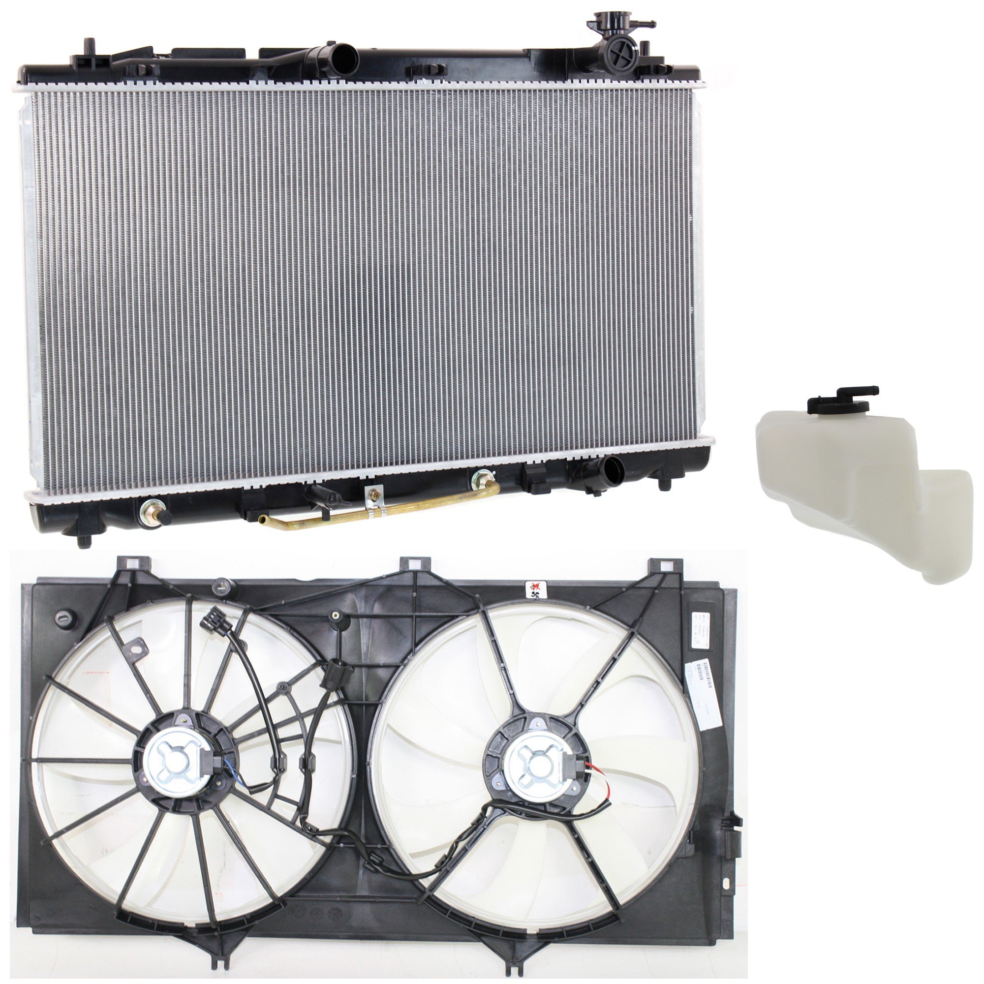 Radiator and Fan Kit for 2009-2015 Toyota Venza, 3-Piece Set, 6 Cylinder, 3.5L, Includes Coolant Tank, Replacement for Auto Vehicle