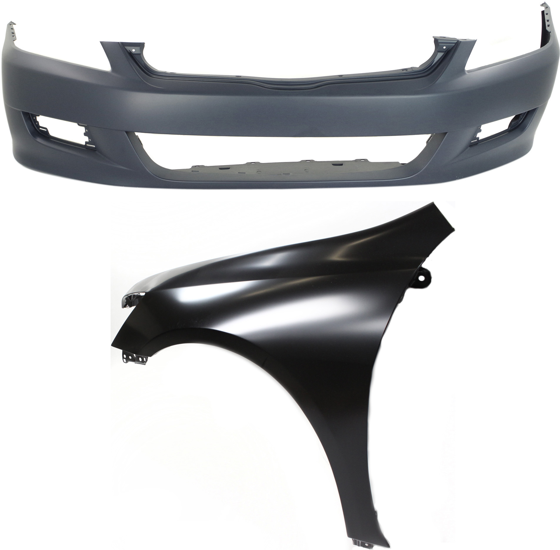 Front Bumper Cover 2-Piece Kit with Left (Driver) Fender for 2006-2007 Honda Accord, Replacement Part