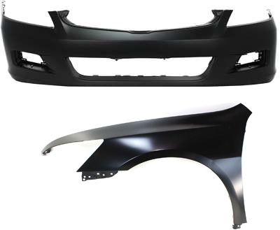 Front Bumper Cover and Left Front Fender Kit for 2006-2007 Honda Accord, 2-Piece Set, Driver Side Replacement