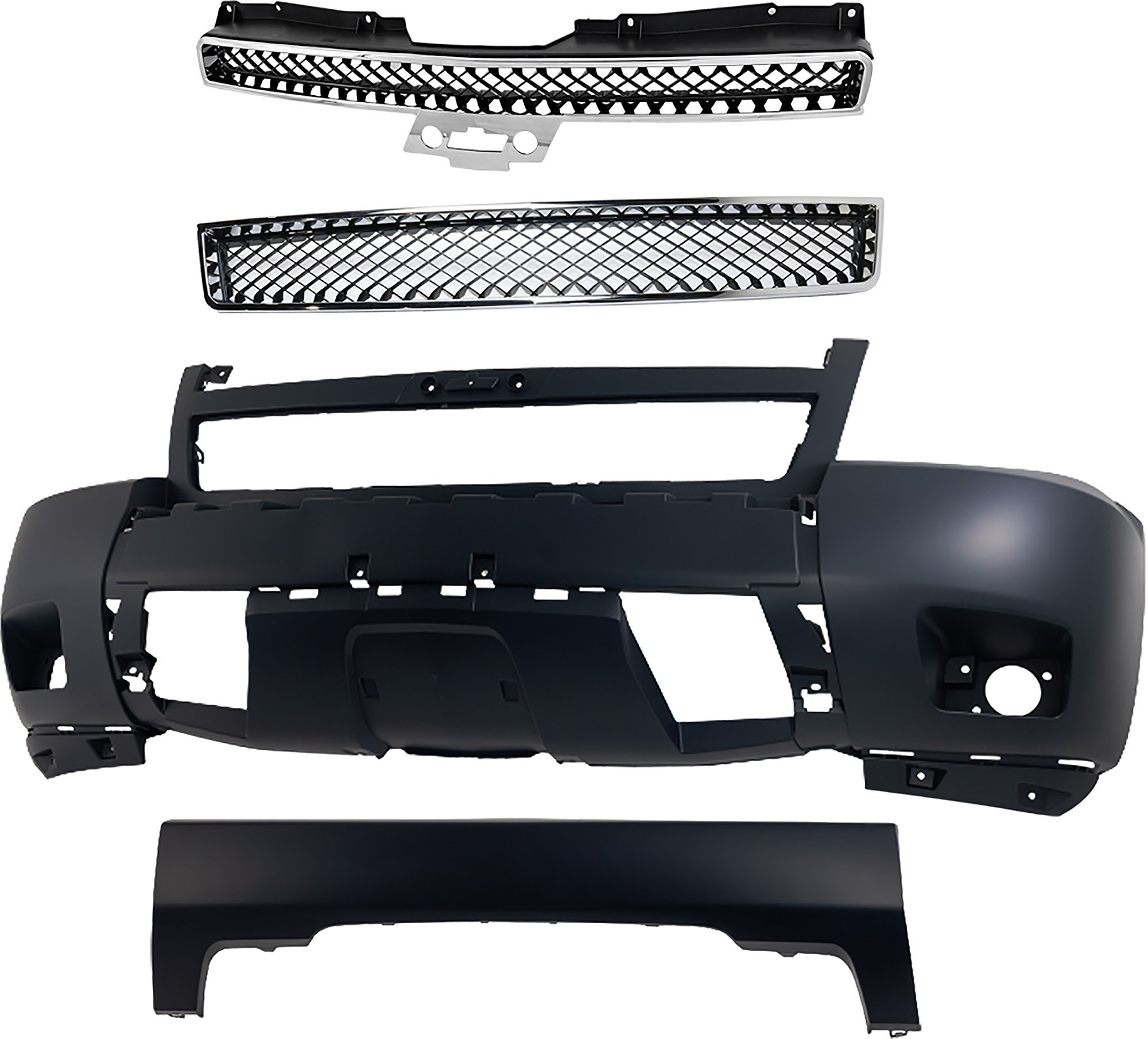 Front Bumper Cover for 2007-2014 Chevrolet Suburban 1500/Tahoe, 4-Piece Kit with Bumper Grille and Grille, Replacement