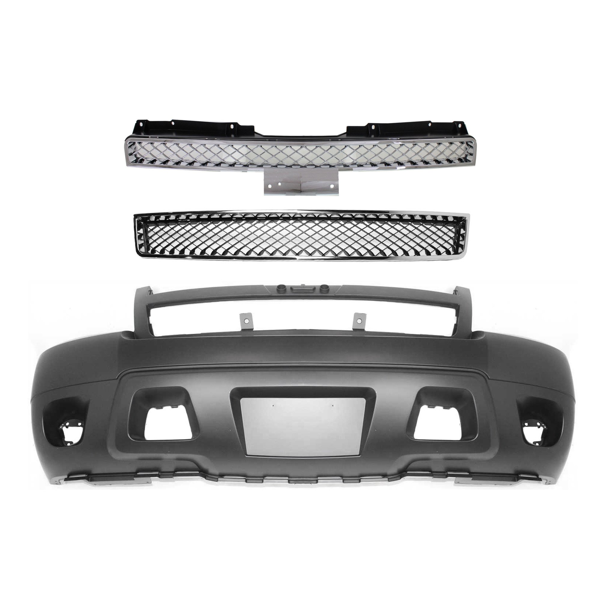 Front Bumper Cover for Chevrolet Suburban 1500 / Tahoe, 2007-2014, 3-Piece Kit with Bumper Grille and Grille, Replacement