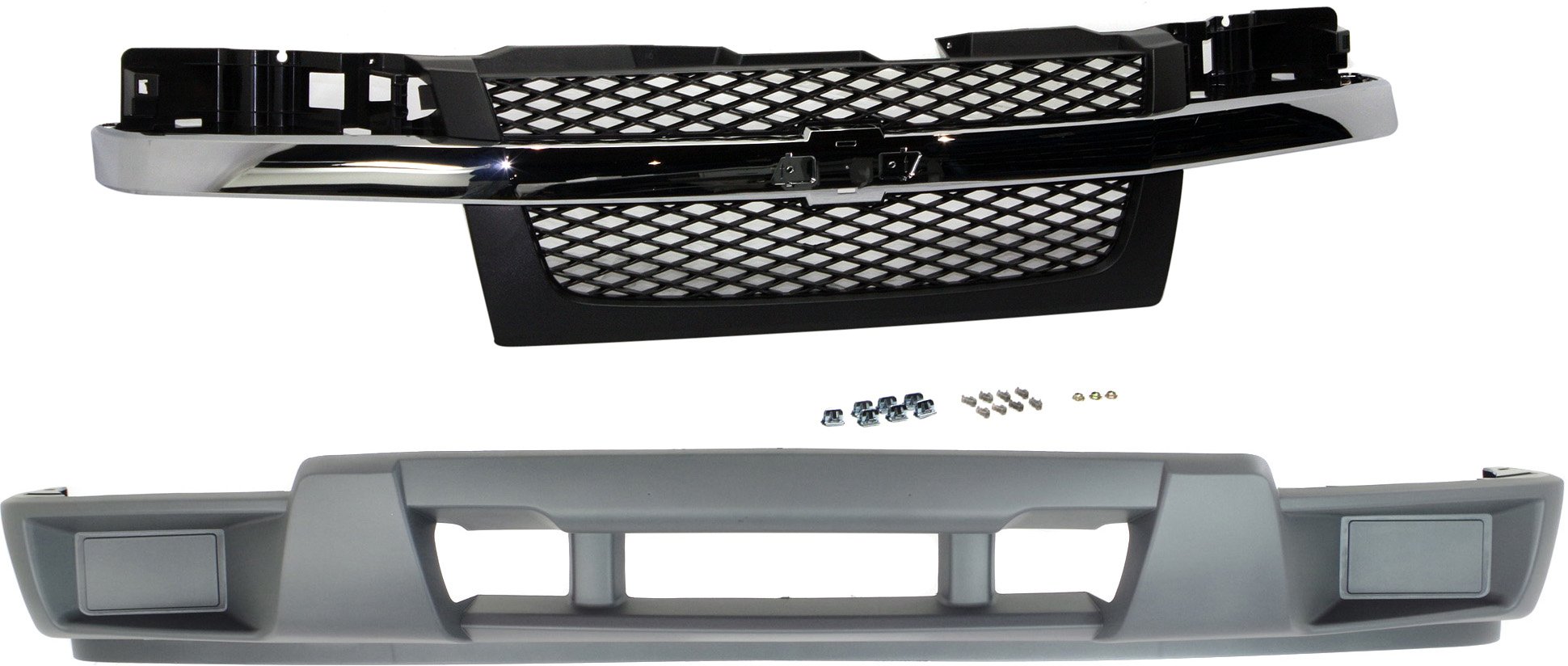 Grille and Bumper Cover Kit for 2004-2012 Chevrolet Colorado, 2-Piece Set, Without Sport Package, Replacement