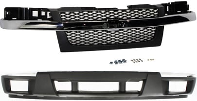 Grille and Bumper Cover Kit for Chevrolet Colorado (2004-2012), 2-Piece Set without Sport Package, Replacement 