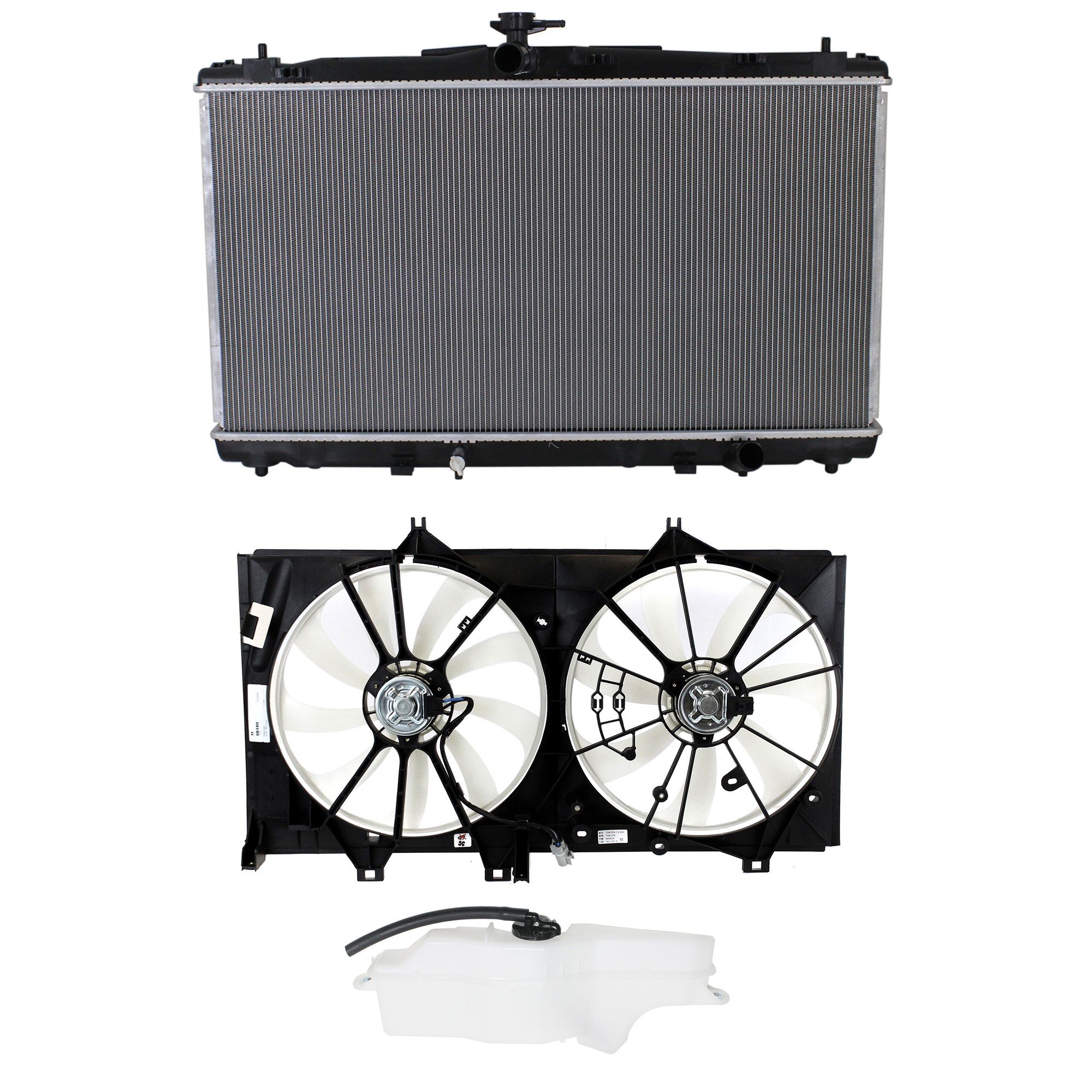 Cooling Fan Assembly Kit for TOYOTA CAMRY 2012-2017, 3-Piece Set including Coolant Reservoir and Radiator, Replacement