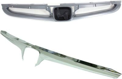 Front Bumper Grille Molding for Honda Accord 2006-2007, 2-Piece Kit with Grille, Replacement