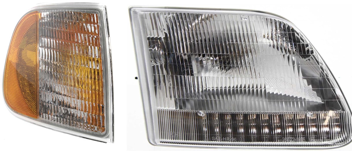 Headlight Assembly for Ford F-150 1997-2003, Right (Passenger) Side, Halogen, 2-Piece Kit with Corner Light, Replacement