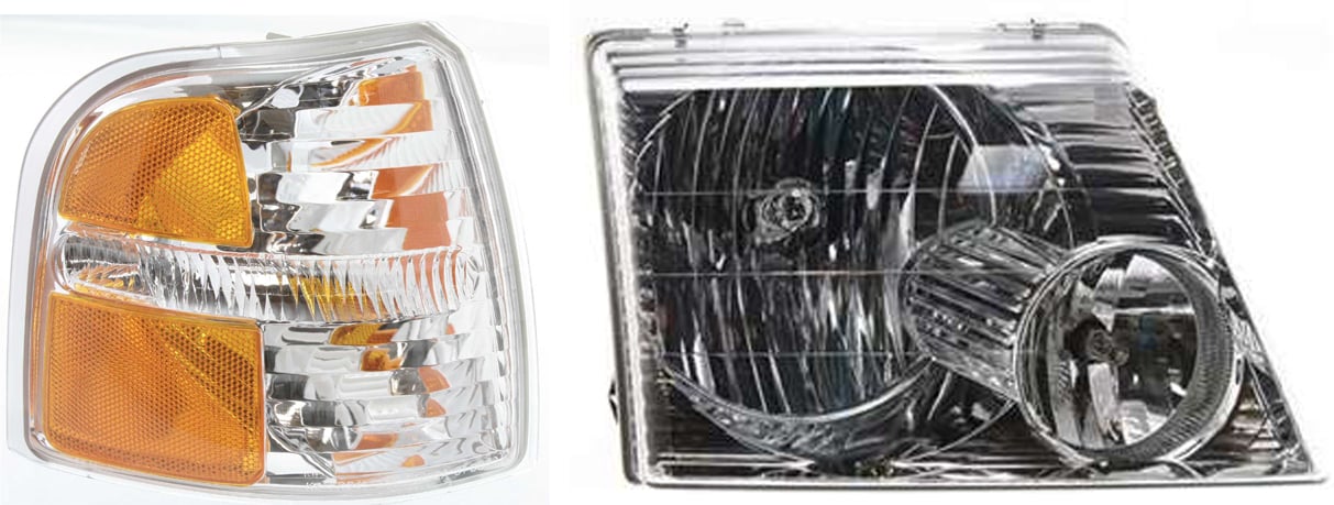 Headlight Assembly Kit for Ford Explorer 2002-2004, Right (Passenger) Side, Halogen, 2-Piece Set with Corner Light, Replacement
