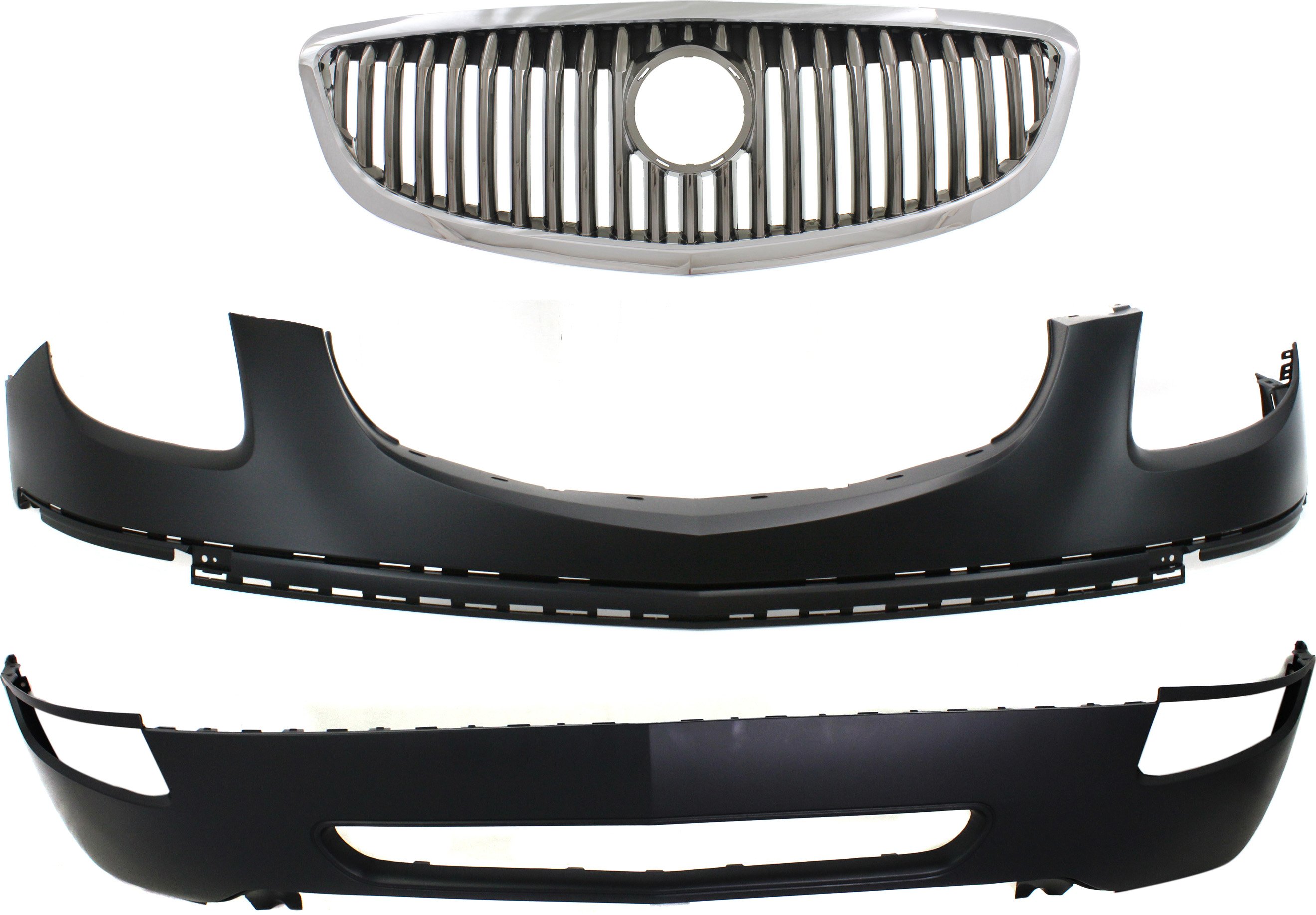 Front Bumper Cover for Buick Enclave 2008-2012, Primed (Ready to Paint), 3-Piece Kit with Grille, Replacement