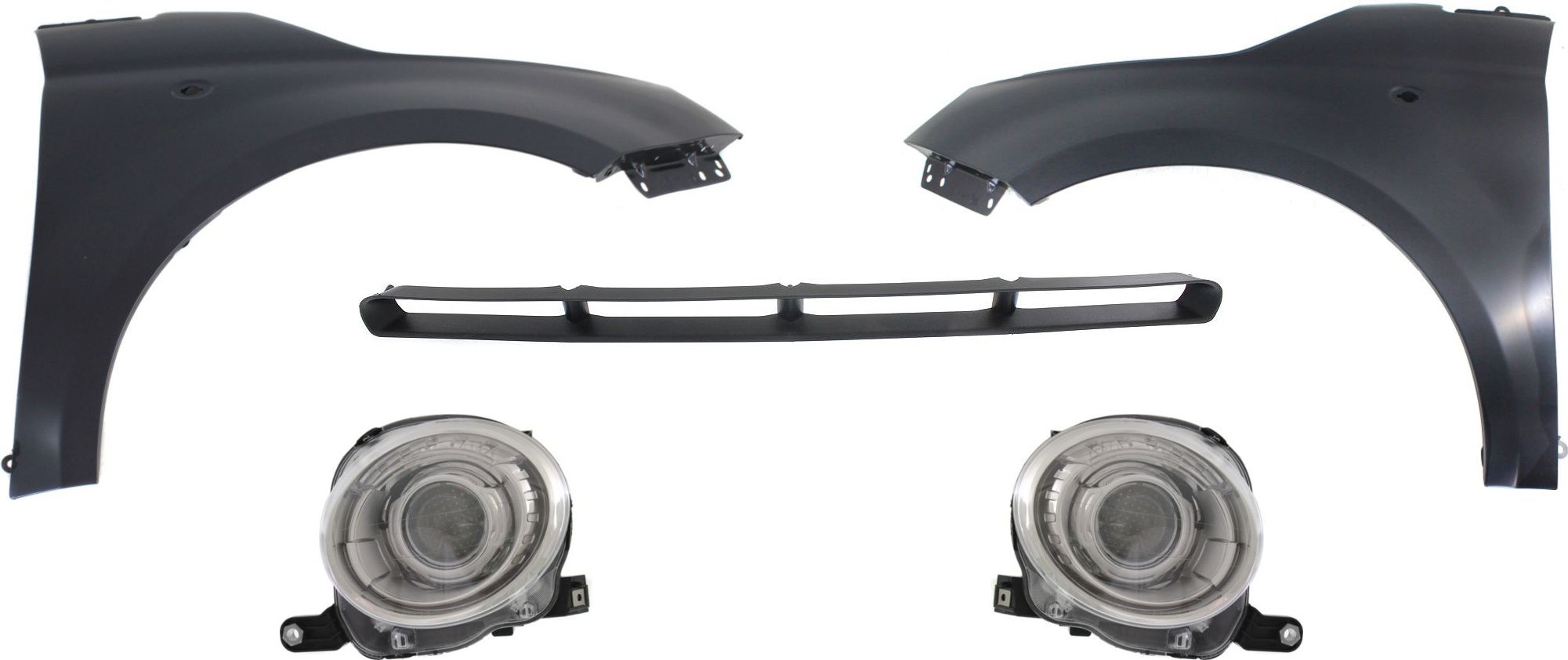 Headlight Assembly Kit for FIAT FIAT 500 2012-2019, Right (Passenger) & Left (Driver), Halogen, 5-Piece Set with Fenders and Grille Assembly, Replacement