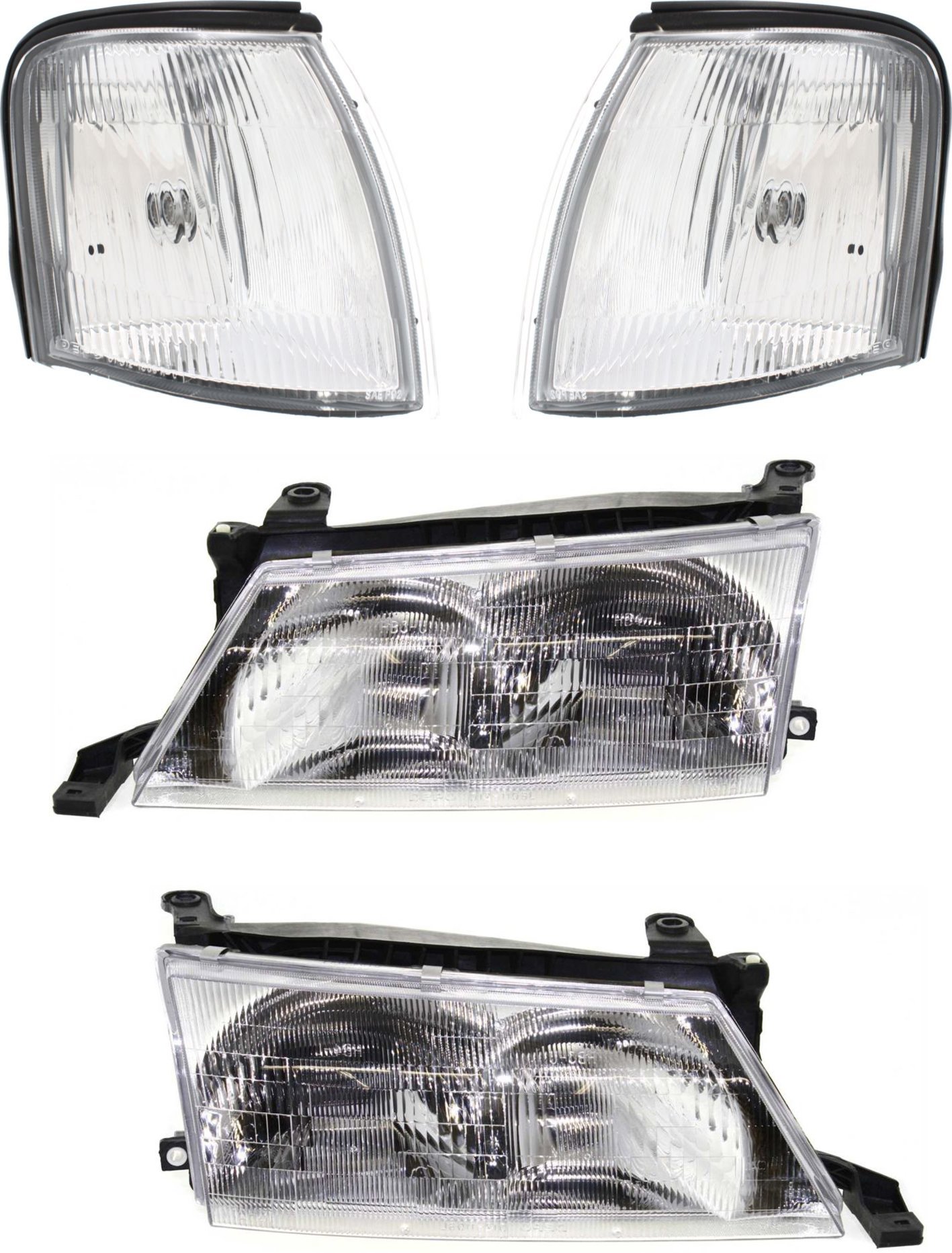 Headlight with Bulbs and Corner Lights for 1995-1997 Toyota Avalon, 4-Piece Kit, Right (Passenger), Left (Driver) Replacement