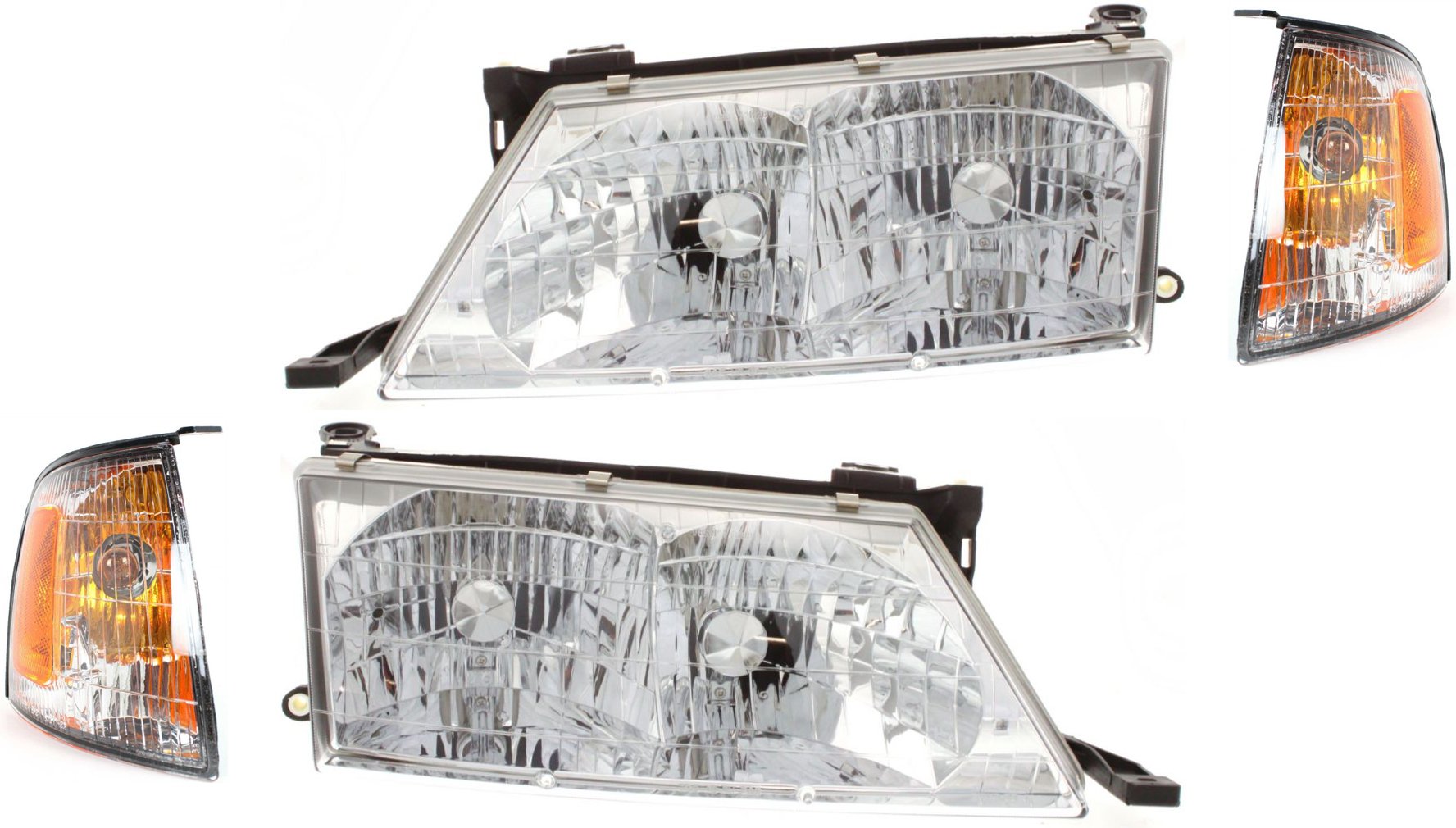 Headlight with Bulbs for Toyota Avalon 1998-1999, Right (Passenger) and Left (Driver), 4-Piece kit, includes Corner Lights, Replacement 