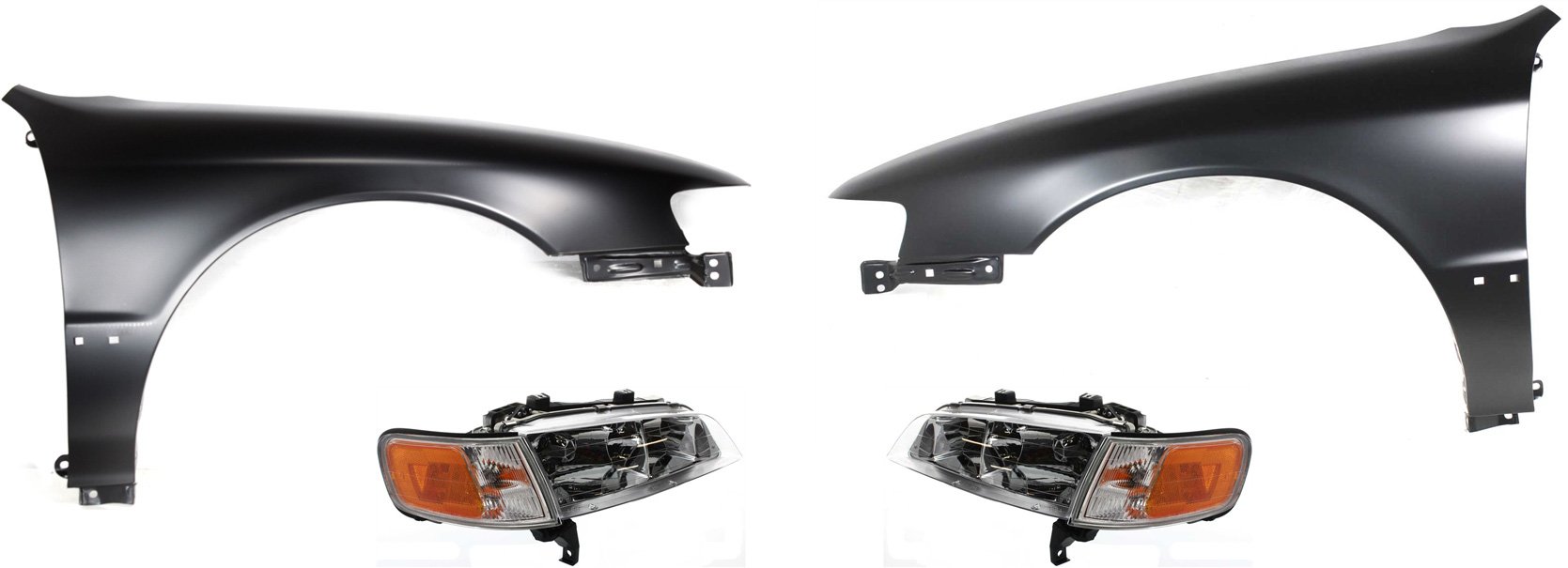 Headlight Assembly Kit for 1994-1997 Honda Accord, Right (Passenger) and Left (Driver), 4-Piece Halogen, Includes Fenders, Replacement