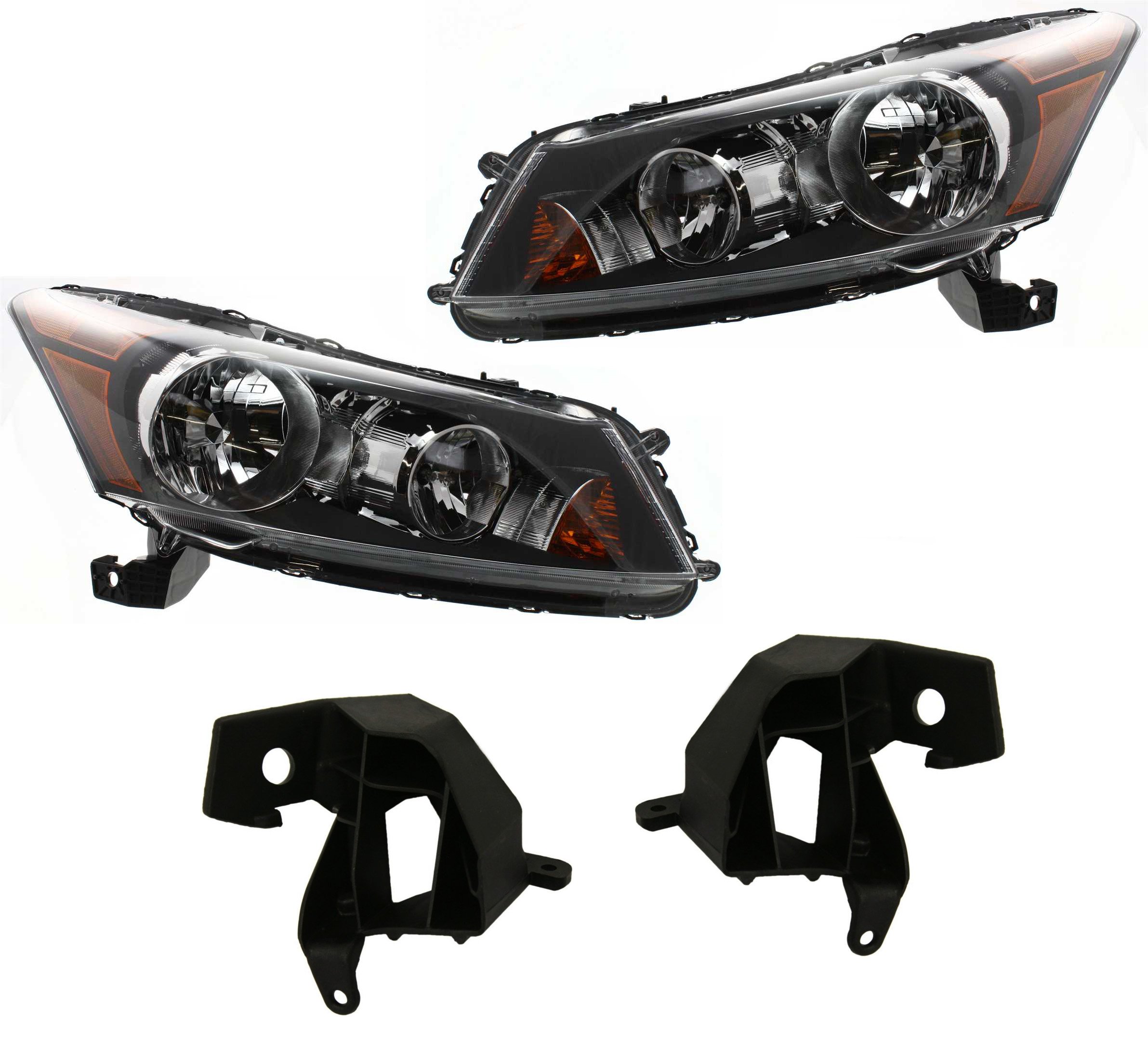 Headlight Kit for 2008-2012 Honda Accord, Right (Passenger) and Left (Driver) with Bulbs, Includes 4-Piece Headlight Brackets, Replacement