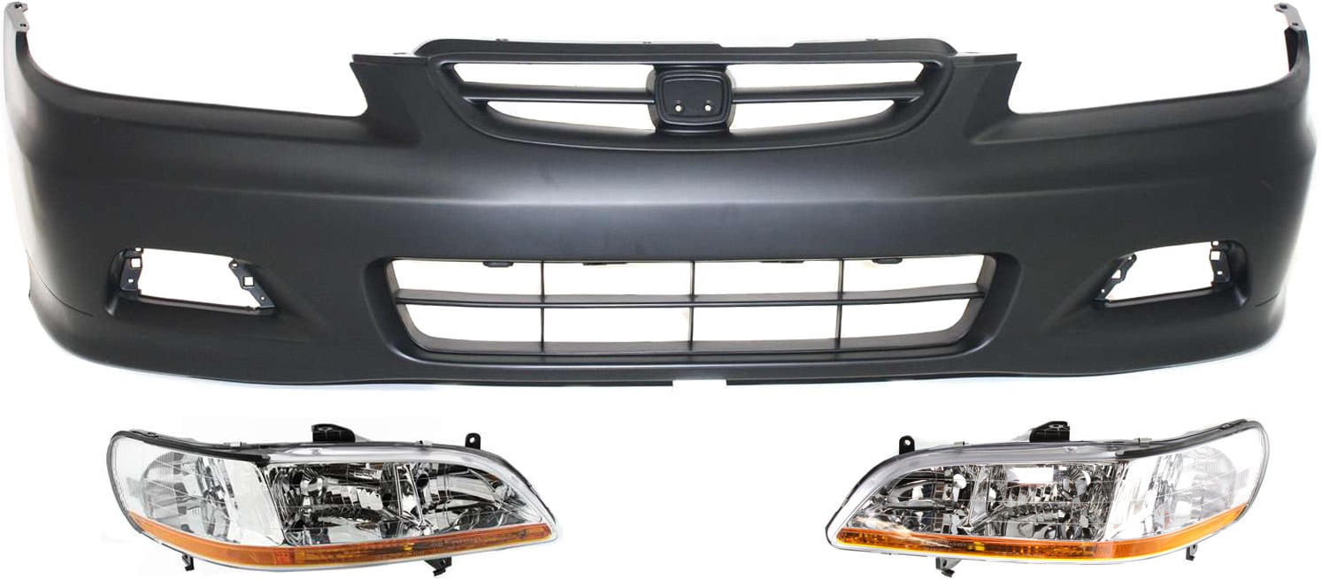 Front Bumper Cover Kit for 2001-2002 Honda Accord, 3-Piece with Headlights, Replacement
