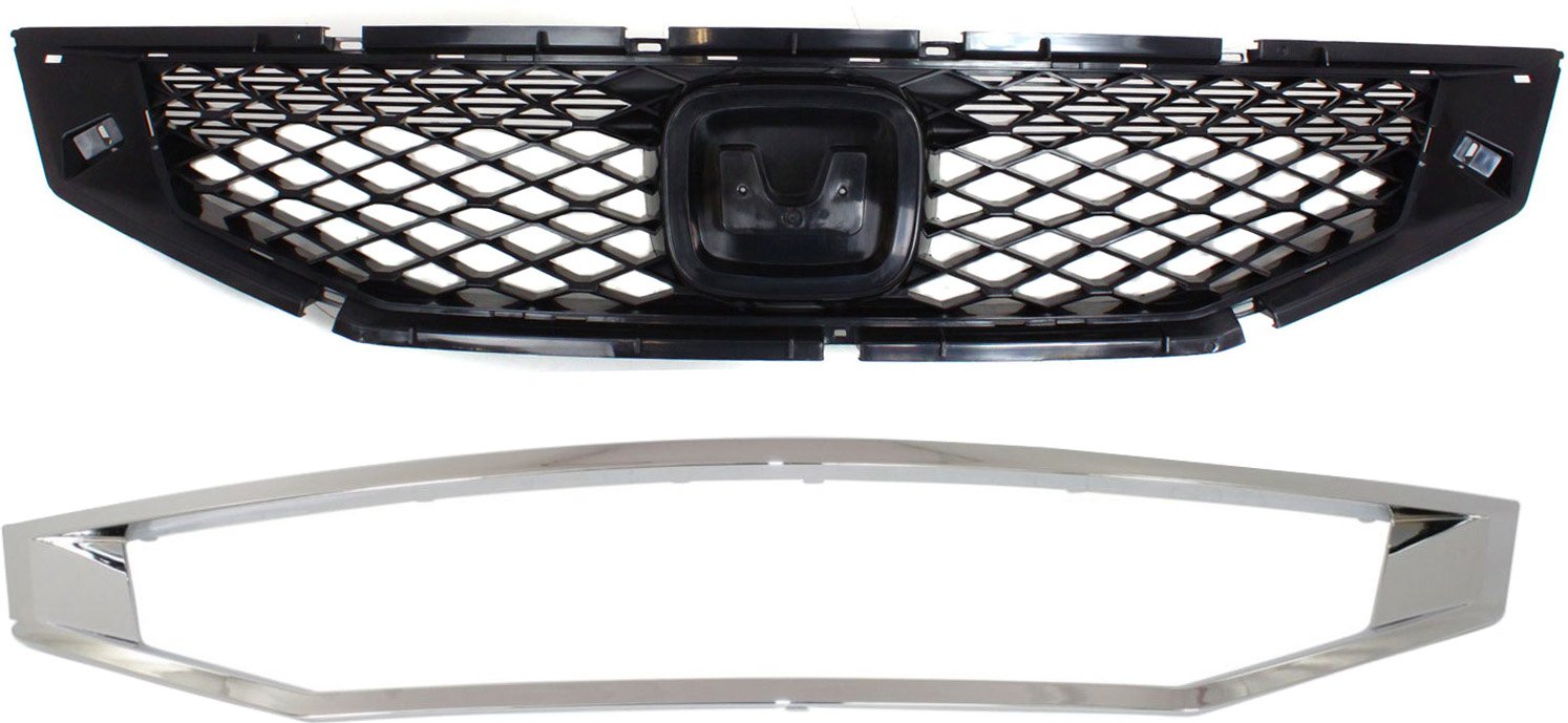 Grille for Honda Accord 2008-2010 Coupe, 2-Piece Kit with Grille Trim, Replacement Part