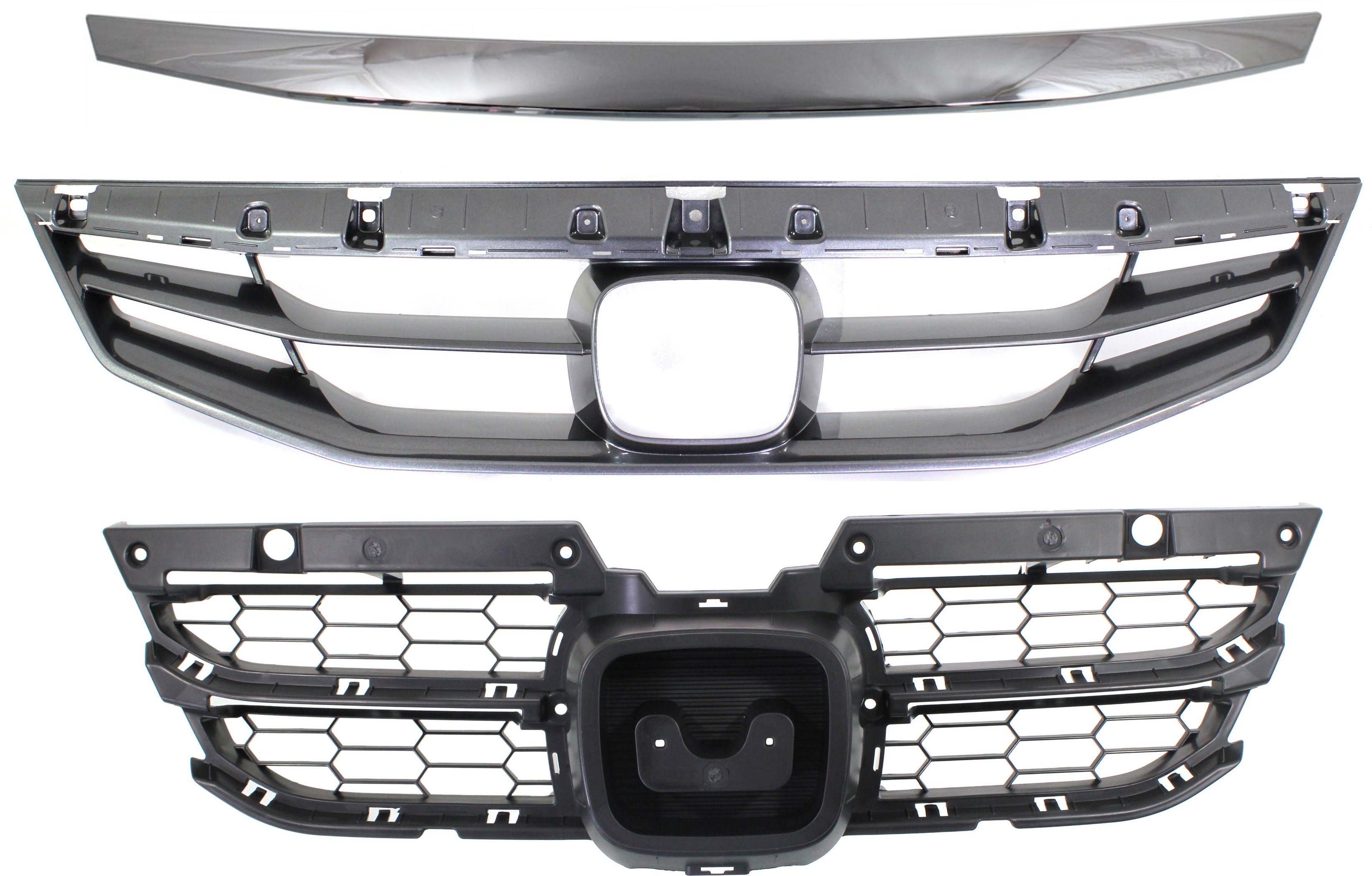 3-Piece Kit Grille with Grille Trim for 2011-2012 Honda Accord Coupe, Replacement