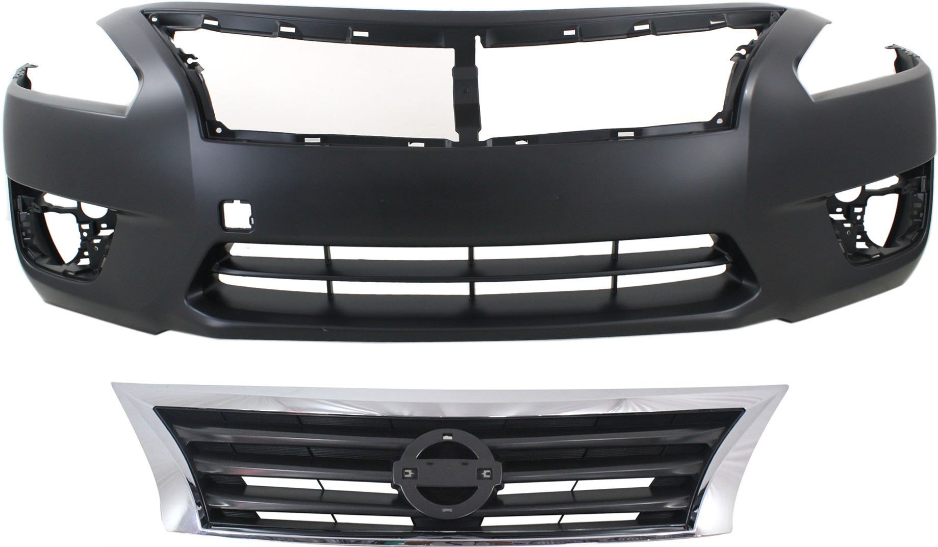 Front Bumper Cover Kit for Nissan Altima 2013-2015, Primed (Ready to Paint), 2-Piece with Grille, Replacement