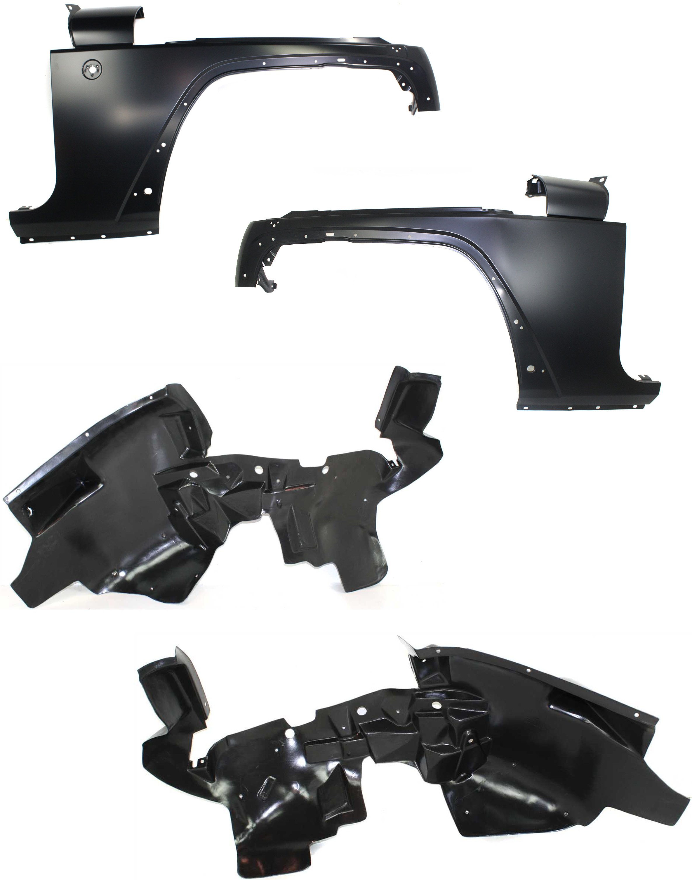 Front Fender Right (Passenger) and Left (Driver) for Jeep Wrangler 2007-2017, 4-Piece Kit with Fender Liners, Replacement