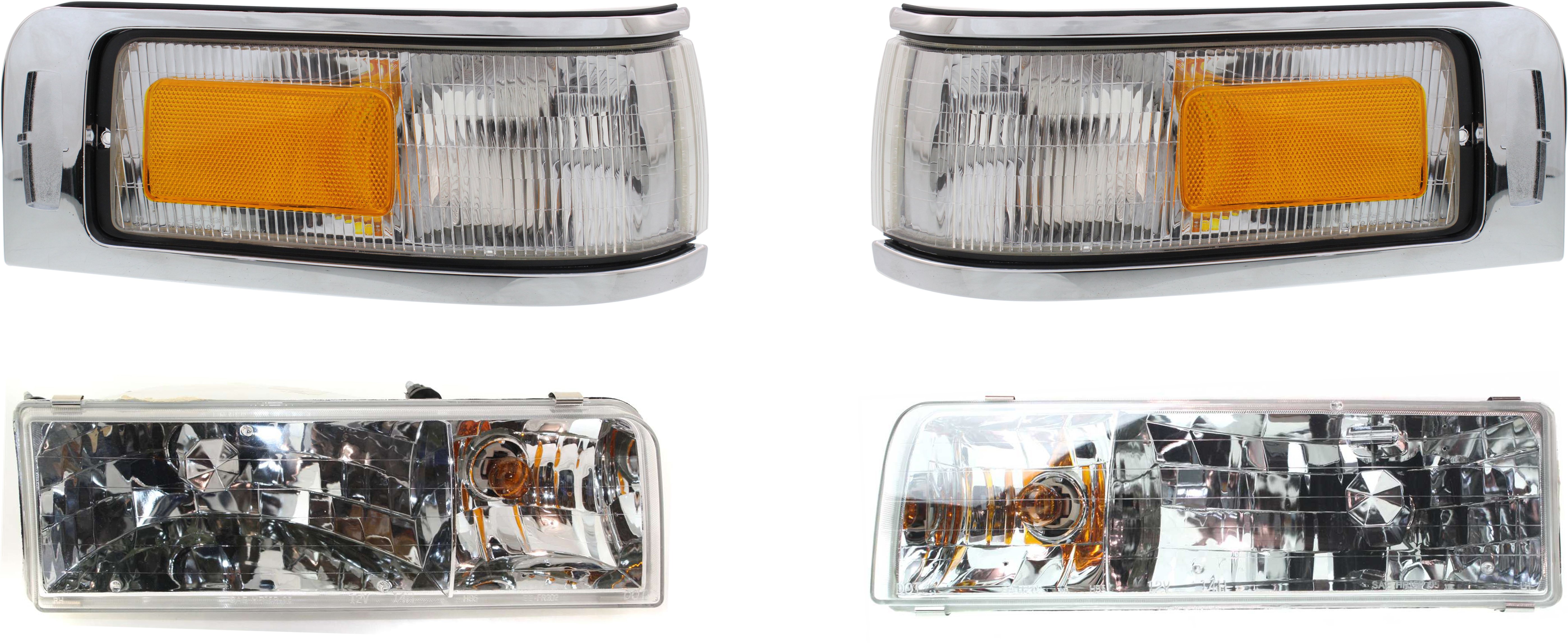 Headlight Kit for 1995-1997 Lincoln Town Car, Right (Passenger) and Left (Driver), Includes Bulbs and Corner Lights, 4-Piece Set, Replacement