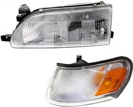 Headlight Assembly for Toyota Corolla 1993-1997, Left (Driver) Halogen Headlight, 2-Piece Kit with Corner Light, Replacement