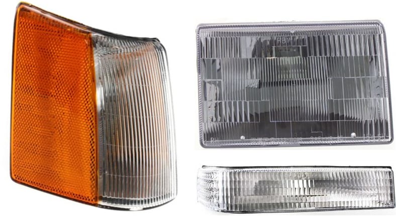 Headlight Assembly Kit for Jeep Grand Cherokee 1997-1998, Right (Passenger) Side, Halogen, 3-Piece Set with Corner Light and Turn Signal Light, Replacement