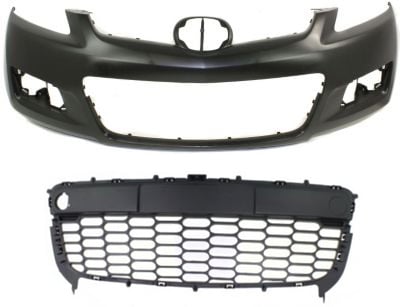 Front Bumper Cover for 2007-2009 Mazda CX-7, Primed (Ready to Paint), 2-Piece Kit with Bumper Grille, Replacement