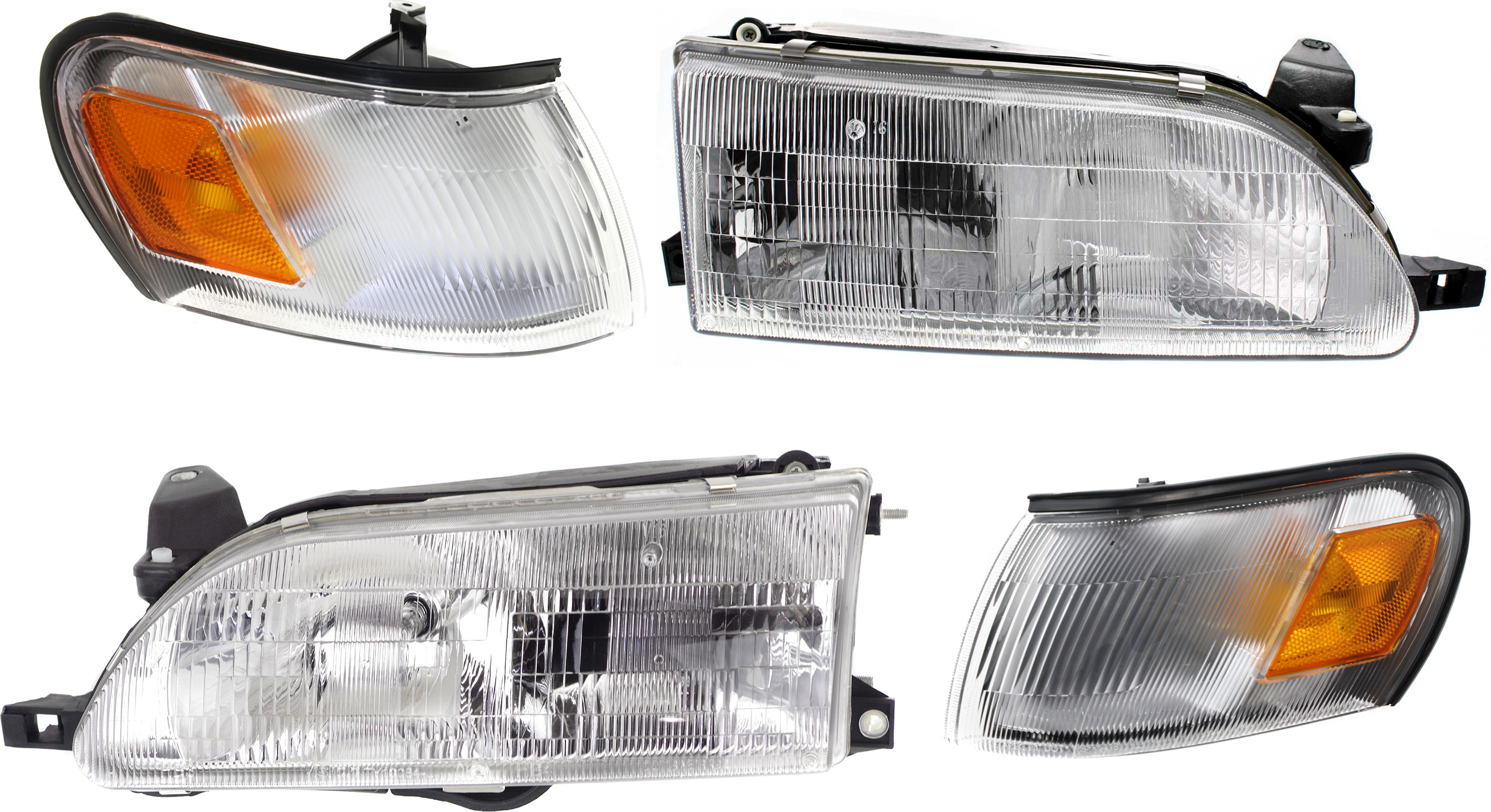 Headlight Assembly Kit for Toyota Corolla 1993-1997, Right (Passenger) and Left (Driver) Halogen Lights, 4-Piece with Corner Lights, Replacement