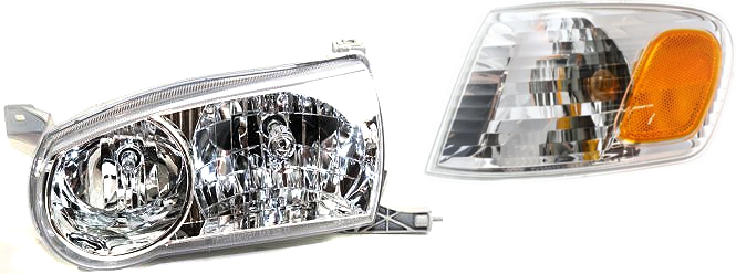 Headlight Assembly Kit for 2001-2002 Toyota Corolla, Left (Driver), Halogen, 2-Piece with Corner Light, Replacement
