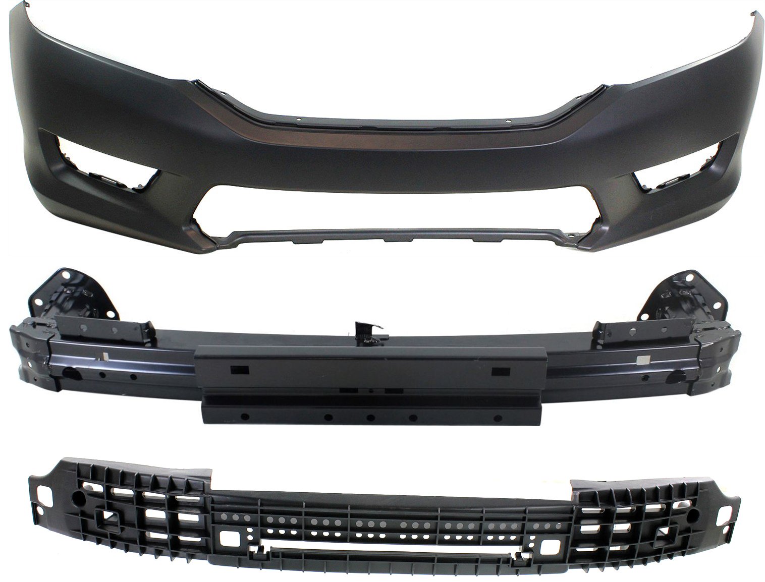 Front Bumper Cover Kit for 2013-2015 Honda Accord Sedan, Primed (Ready to Paint), 3-Piece with Bumper Absorber and Bumper Reinforcement, Replacement