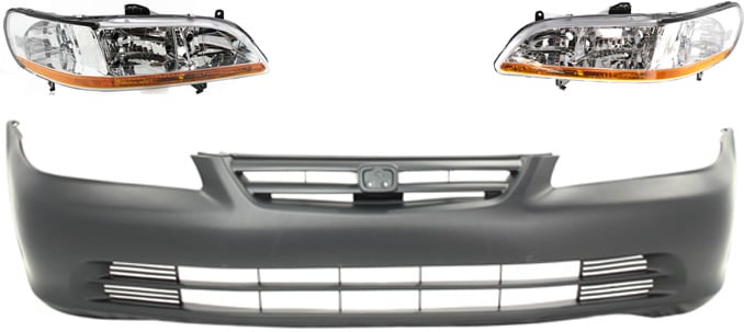 Headlight Kit for 2001-2002 Honda Accord, Right (Passenger) and Left (Driver) Lens and Housing, Halogen, 3-Piece with Bumper Cover, Replacement