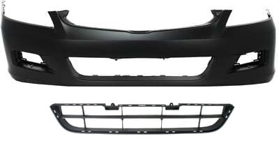 Front Bumper Cover for Honda Accord 2006-2007, Primed (Ready to Paint), 2-Piece Kit with Bumper Grille, Replacement