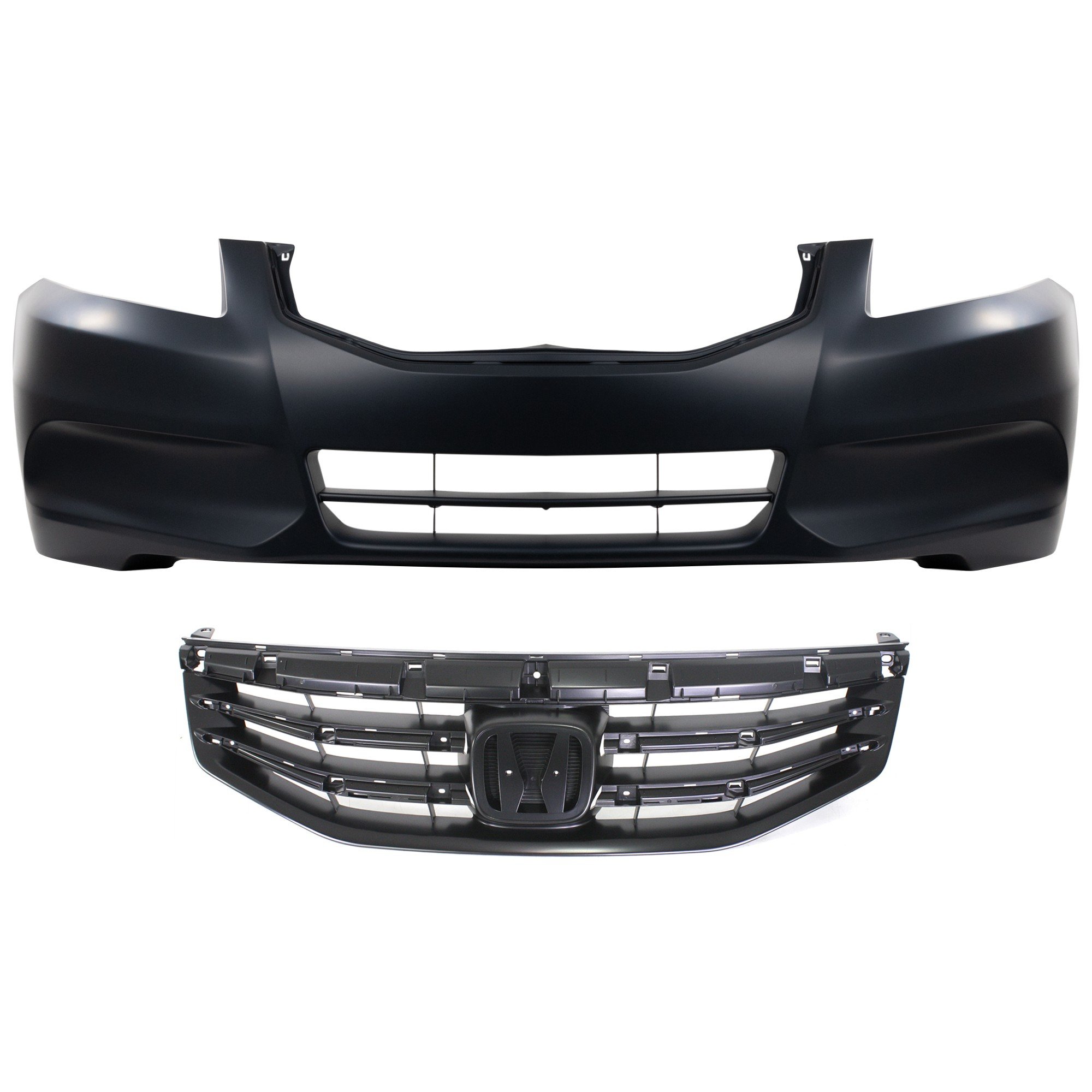 Front Bumper Cover Kit for 2011-2012 Honda Accord Sedan, 2-Piece Primed (Ready to Paint) with Grille Assembly, Replacement
