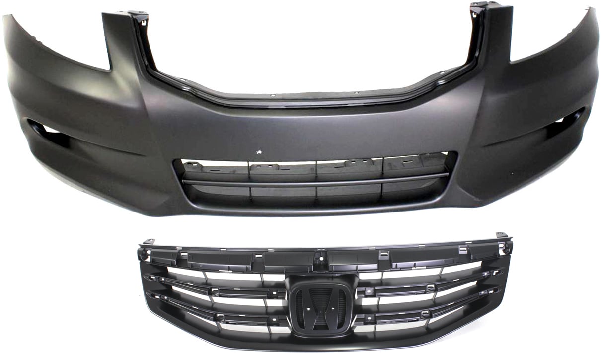 Front Bumper Cover for 2011-2012 Honda Accord Sedan, Primed (Ready to Paint), 2-Piece Kit with Grille, Replacement
