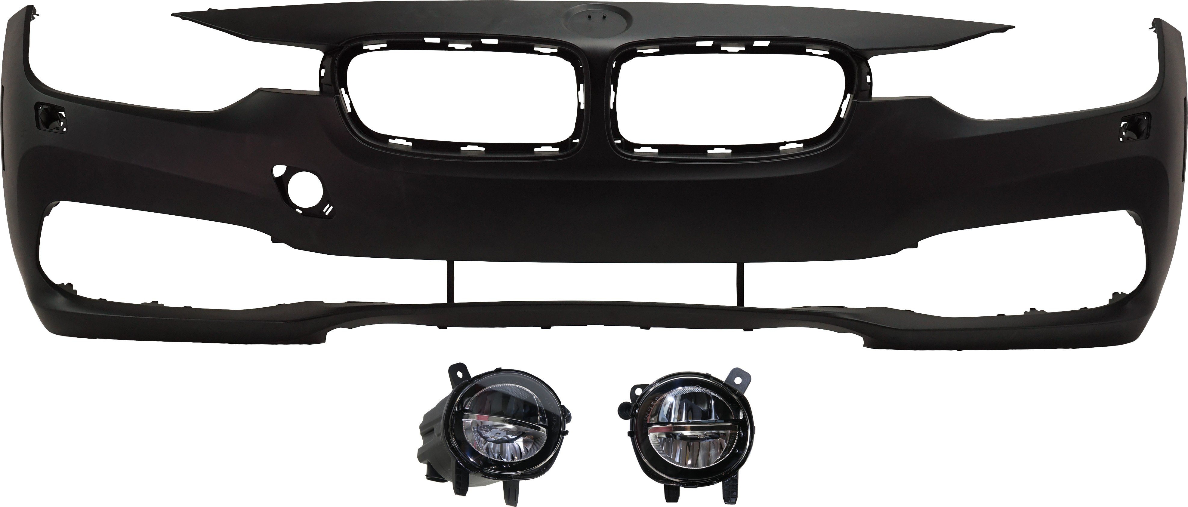 Front Bumper Cover for BMW 3-Series 2016-2019, Primed (Ready to Paint), 3-Piece Kit, with Fog Lights, Replacement