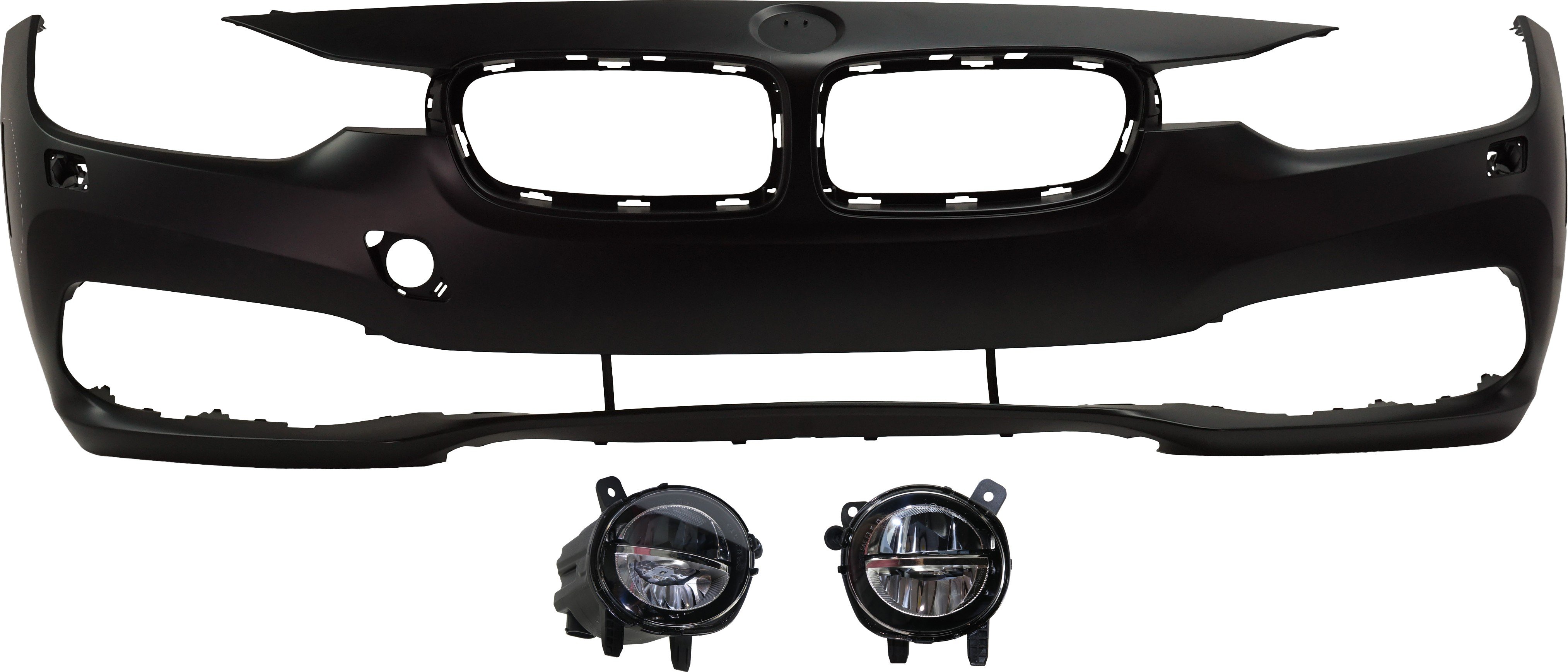 Front Bumper Cover Kit for BMW 3-Series 2016-2019, Primed (Ready to Paint), 3-Piece Set, with Fog Lights, Replacement Models: for 316, 318, 320, 323, 325, 328, 330, 335.