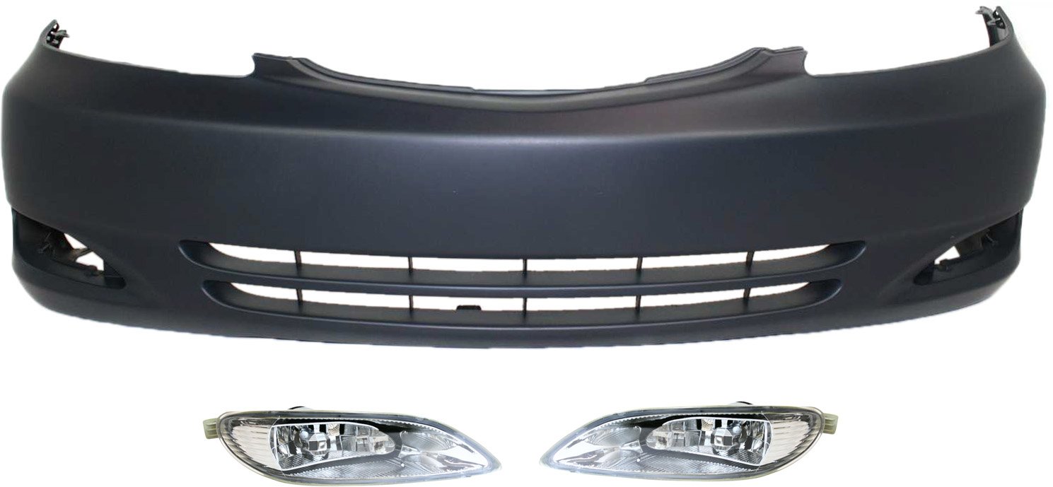 Front Bumper Cover for 2002-2004 Toyota Camry, Primed (Ready to Paint), 3-Piece Kit, with Fog Lights, Replacement