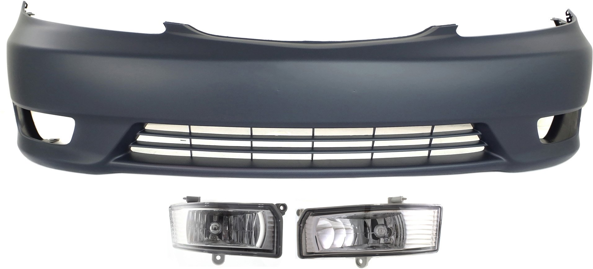 Front Bumper Cover Kit for 2005-2006 Toyota Camry, Primed (Ready to Paint), 3-Piece with Fog Lights, Replacement