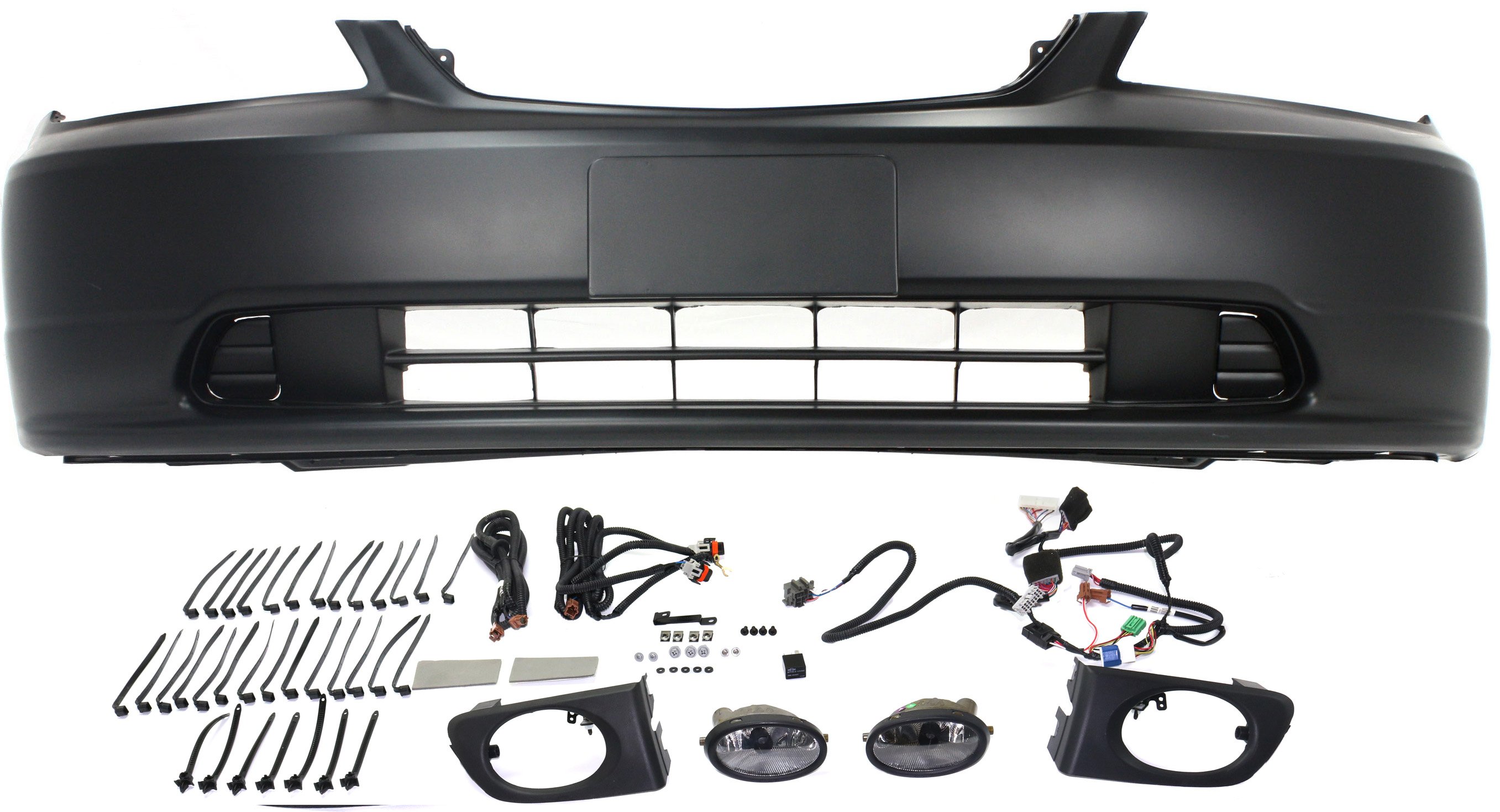 Front Bumper Cover for 2003 Honda Civic, Primed (Ready to Paint), 3-Piece Kit with Fog Lights, Replacement