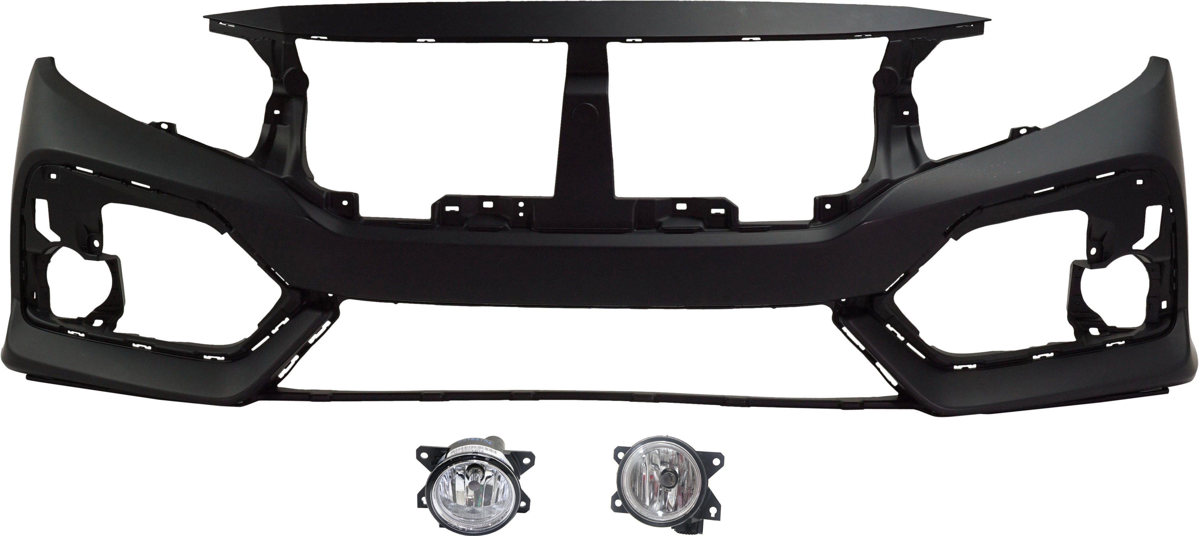 Front Bumper Cover for Honda Civic 2017-2019, Primed (Ready to Paint), 3-Piece Kit, with Fog Lights, Replacement