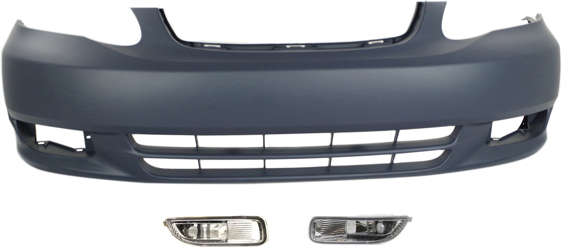 Front Bumper Cover Kit for 2003-2004 Toyota Corolla, Primed (Ready to Paint), 3-Piece Set with Fog Lights, Replacement