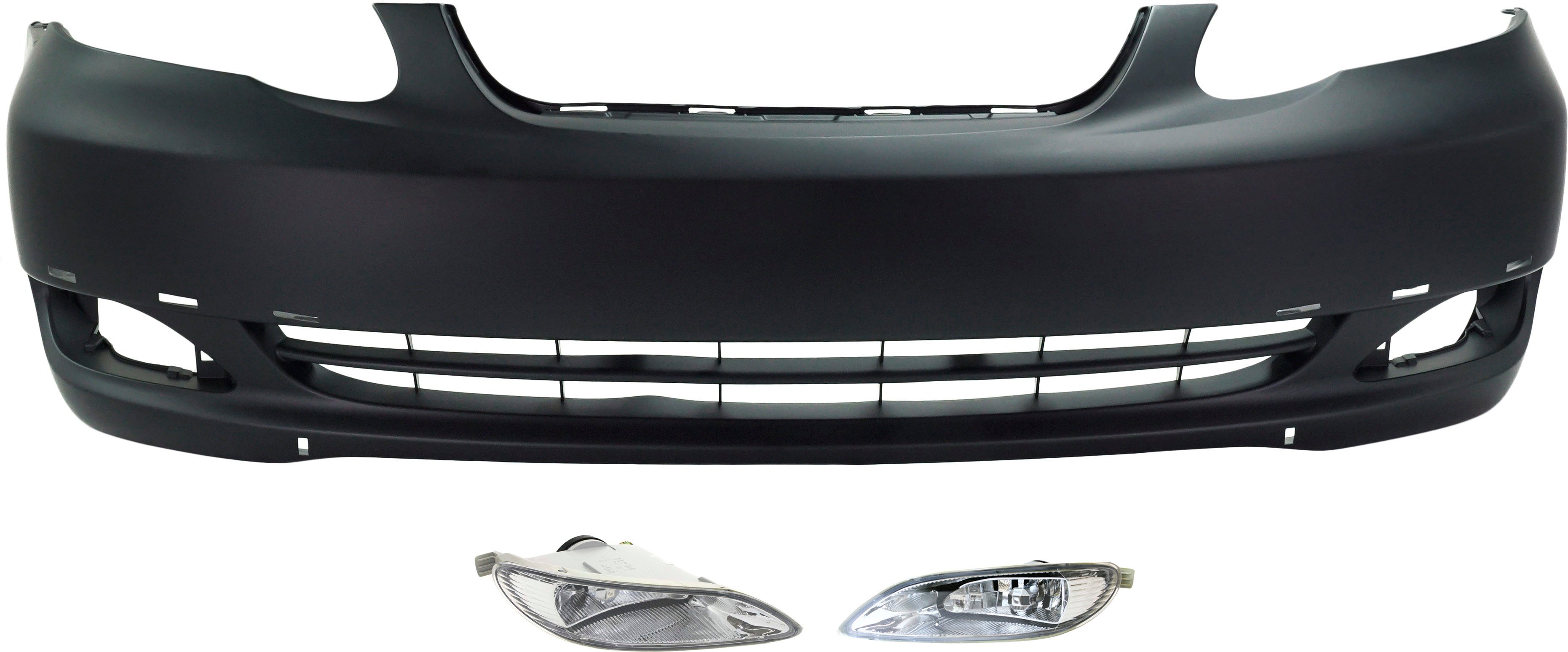 Front Bumper Cover for Toyota Corolla 2005-2008, Primed (Ready to Paint), 3-Piece Kit, Includes Fog Lights, Replacement