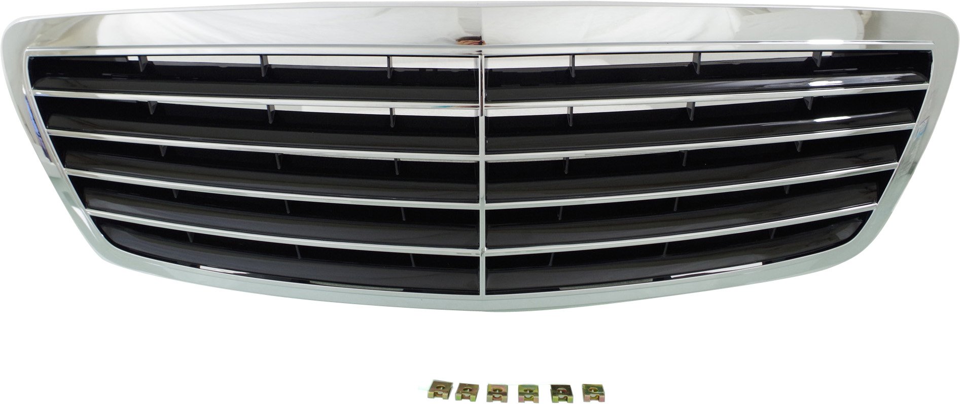 Grille for Mercedes-Benz S-Class 2003-2006, Chrome Shell/Painted Black Insert, without Collision Warning System, Replacement
