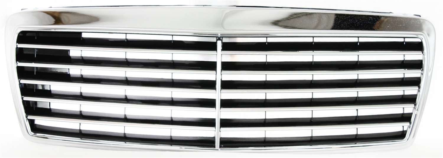 Plastic Grille for Mercedes-Benz E-Class 1996-1999, Chrome Shell/Painted Black Insert, Suitable for (210) Chassis, Replacement