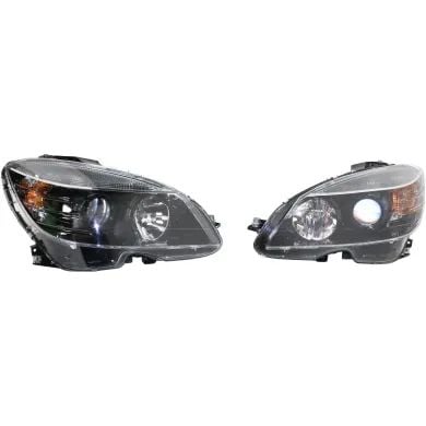 Performance Set Headlight Assembly for 2008 - 2011 Mercedes Benz C300, Right (Passenger), W204 Series, Halogen Light, Black Bezel,  MB2505108 Replacement