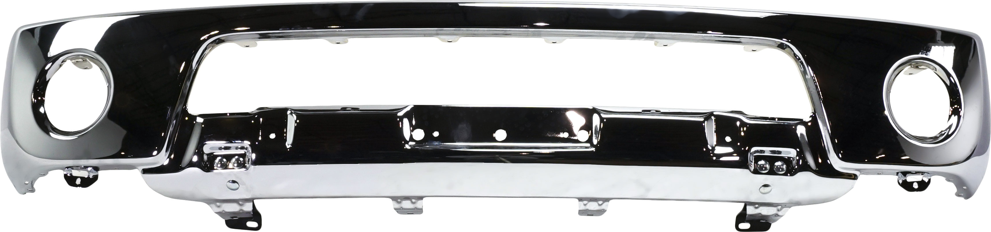 Lower Front Bumper for Nissan Frontier 2005-2008, Chrome, Steel, 2-Piece Type Bumper, with Off Road Package, with Fog Light Holes, Replacement