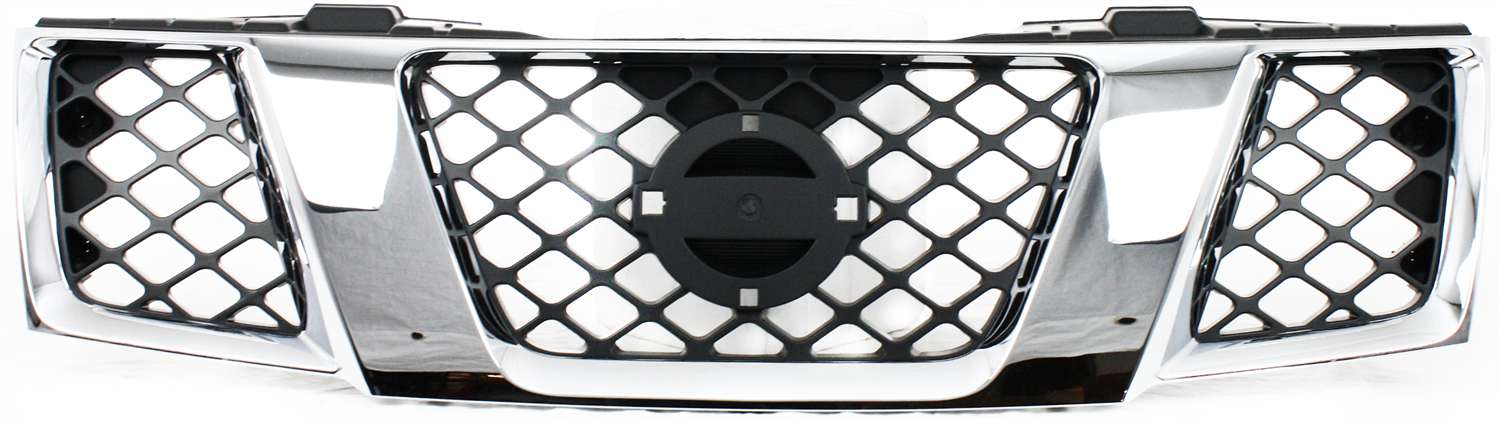 Chrome Shell Grille with Black Insert for 2005-2007 Nissan Pathfinder, 2005-2008 Nissan Frontier, Replacement (CAPA Certified)