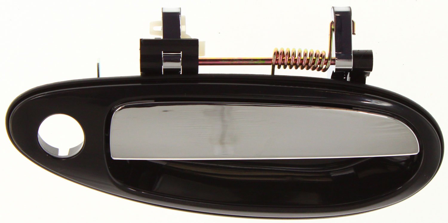 Front Exterior Door Handle for Nissan Maxima 1995-1997, Right (Passenger), Smooth Black Bezel, Chrome Lever, Replacement