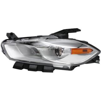 Left (Driver) and Right (Passenger) Replacement Headlight Lens/Housing for 2013 - 2015 Dodge Da, OEM 68081389AL, Halogen, Chrome Trim