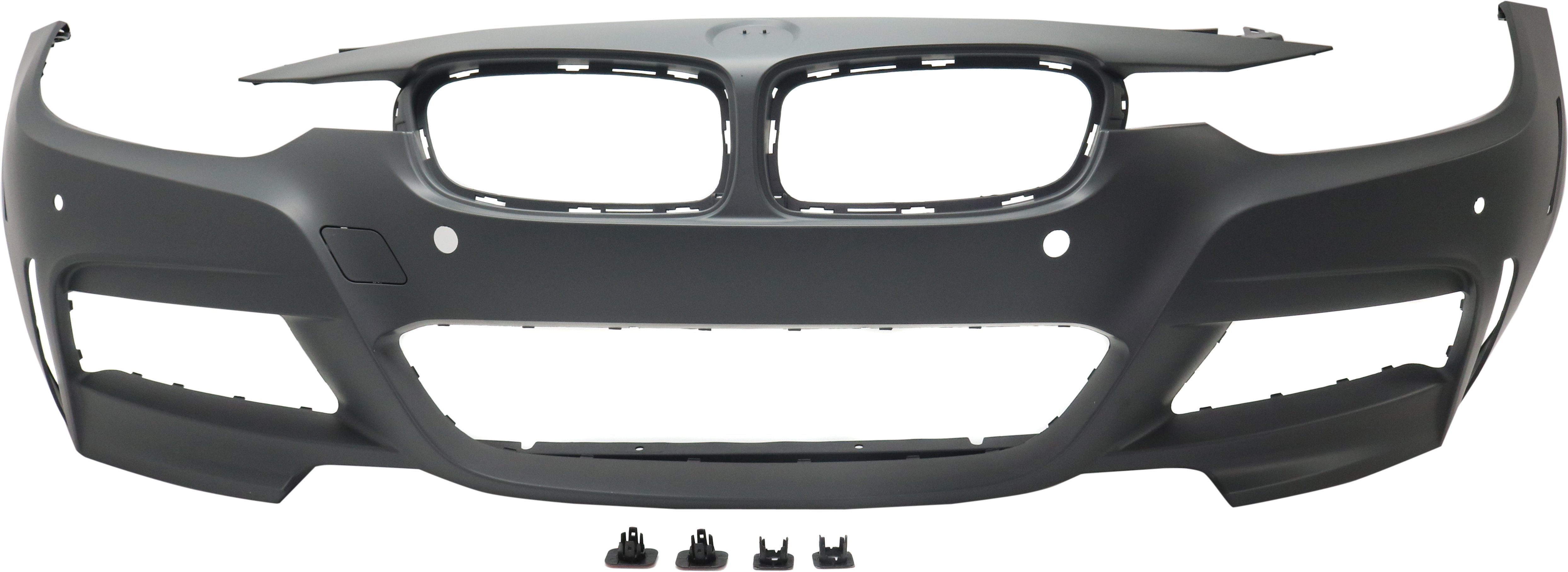 Front Bumper Cover for BMW 3-Series 2013-2019, Primed (Ready to Paint), with M Sport Package and Park Distance Control Sensor Holes, without Headlight Washer, Park Assist Sensor, Camera Holes, Sedan (2013-2018)/Wagon, Replacement