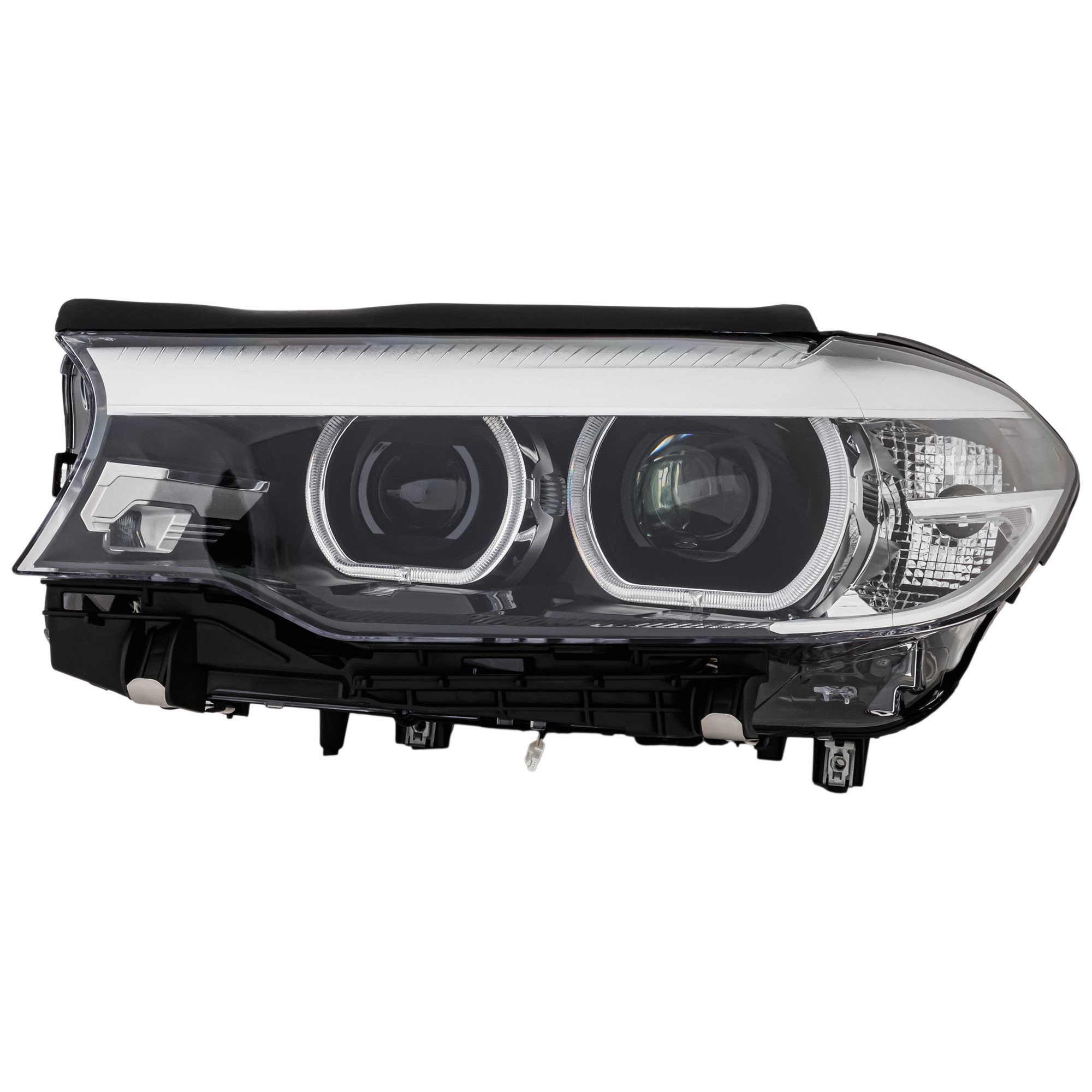 Headlight Assembly for BMW 5-Series 2017-2020, Left (Driver), LED Projector Type, without Adaptive Headlamps, without Logo, (2018-2020 Hybrid), Replacement Series models: 520i, 520d, 530i, 530d, 540i, 550i, 520d xDrive, 525d, 530d xDrive, 540d xDrive, M550d xDrive.